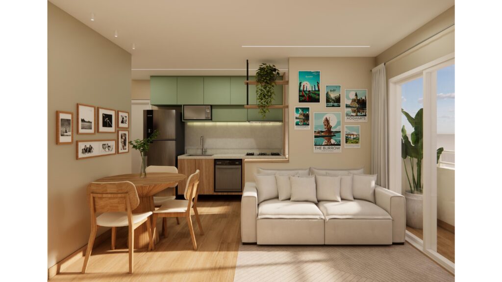Cozinha com Sala integrada, Banheiro, Quarto e Escritório (Santos – SP)